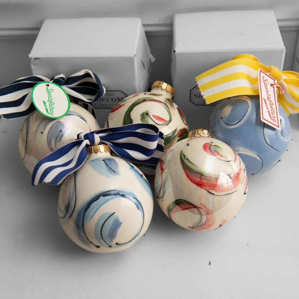 Hand Painted Pottery Ornaments Set 6 US Open PGA Golf Collectible